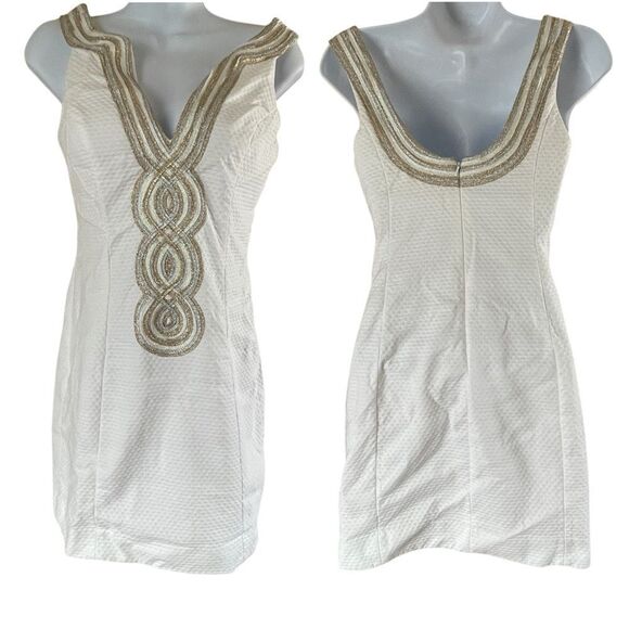 Lilly Pulitzer Valli Shift Dress Ivory Silver and Gold Size 0 - Picture 2 of 16